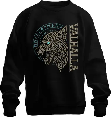 Obrázek produktu pro Valhalla Nordic Viking Wolf Celtic Runes Saga Uni mikina, černá, XXL