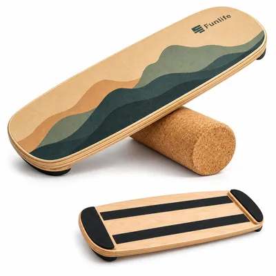 Obrázek produktu pro FunLife Balance Board ALPINE – balanční deska z břízy s kolečkem, určená pro trénink rovnováhy, posilování středu těla, koordinace, a také pro trénink surfování, skateboarding a snowboarding