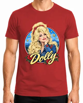 Obrázok produktu pre Dolly Parton, country speváčka, legenda, westernový štýl, pánske tričko, červená farba, veľkosť L