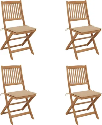 Image de Chaises pliables de jardin lot de 4 avec coussins Bois d'acacia