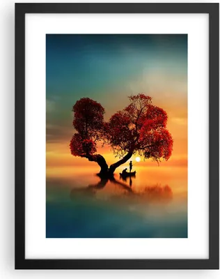 Produktbild von Gerahmtes Poster - Schwarzer Rahmen - See Natur Nacht - 30x40 cm - Wand Bild - Wanddeko - Wandbilder - Kunstposter - Wandposter - Bilderrahmen - Bilder - Kunstdruck - Wandbild - P2BPA30x40-3458