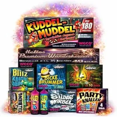 Zdjęcie produktu dla Kuddelmuddel, zestaw 180 sztuk fajerwerków – zestaw F1 przyjazny dzieciom, idealny na Sylwestra 2027 (Kuddelmuddel)