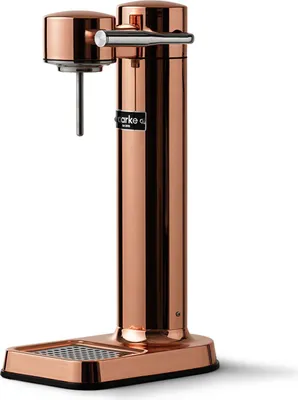 A copper-colored AARKE Carbonator 3 water carbonator is shown against a white background.