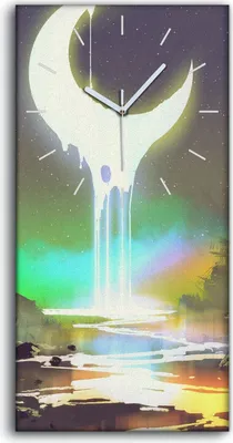 Produktbild von Wohnzimmer-Bild Leinwand Uhr Kunstdruck 30x60 Nacht Landschaft schmelzende Mond - weiße Hände