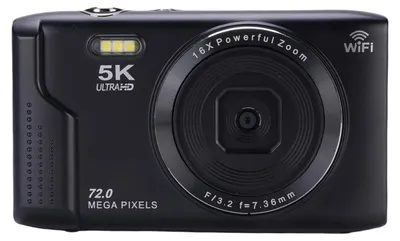 Obrázek produktu pro 5K digitální fotoaparát 72MP - 16x zoom, 2,8" LCD, automatické ostření AF, s bleskem a WLAN, kompaktní fotoaparát pro cestování a každodenní fotografování, černý