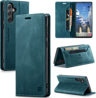 Immagine prodotto di Custodia Galaxy A35, Custodia retrò in Finto cuoio, supporto e custodia protettiva per Samsung Galaxy A35 blu