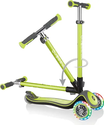 Image de GLOBBER ELITE DELUXE LIGHTS - trottinette enfants, 120/80 mm, ABEC 5, 3 roues, hauteur réglable, roues LED, vert citron