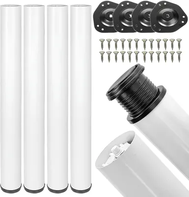 Produktbild von STOLMET 4 Tischbeine 710 mm, höhenverstellbare Metall-Möbelfüße Ø 60 mm für Tisch und Schreibtisch, Weiß