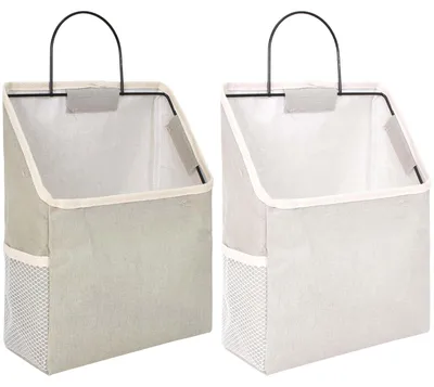 2er-Set Wandtasche aus Baumwollleinen, 23x10x30 cm, mit Haken