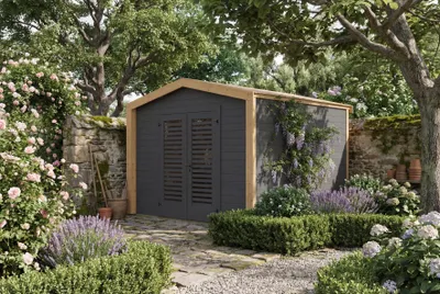 Productafbeelding van Tuinhuis Killarney, 300x300 cm, antraciet, 28 mm, AI-gegenereerde afbeelding
