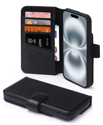 Productafbeelding van MobyDefend Hoesje - Geschikt voor iPhone 16  - Luxe Leren  Wallet Bookcase - Zwart
