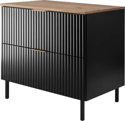 Obrázek produktu pro Koupelnová skříňka, černá / dub craft + zlatá rukojeť, 80 x 77 x 46 cm