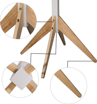 Zdjęcie produktu dla Stojący wieszak na ubrania - 8 haczyków - biały/brązowy - lite drewno - 180 cm