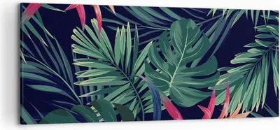 Produktbild von Bild auf Leinwand - Leinwandbild - Einteilig - Exotisch Blumen Blätter - 120x50cm - Wand Bild - Wanddeko - Wandbilder - Leinwanddruck - Bilder - Wanddekoration - Leinwand bilder - AB120x50-4308