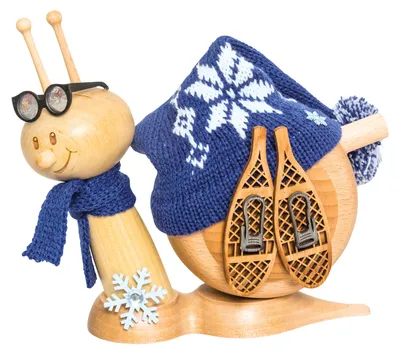 Produktbild von Drechslerei Kuhnert Räucherschnecke - Sunny mit Schneeschuh - 16cm - Räucherkerzen Größe M - erzgebirgische Holzkunst