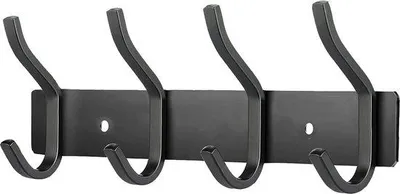 Immagine prodotto di Appendiabiti da parete, nero, acciaio inossidabile, barra con ganci, ganci appendiabiti, parete con 4 ganci, barra appendiabiti, appendiabiti per camera da letto, bagno, cucina