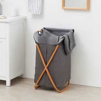 Produktbild von Wäschesammler mit Bambusgestell und Polyester-Sack,  60 Liter
