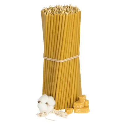 Obrázek produktu pro Kostelní svíčky z včelího vosku "Jantarnie" 2 kg balení N30, 150 ks, doba hoření 150 min, 29,5 cm