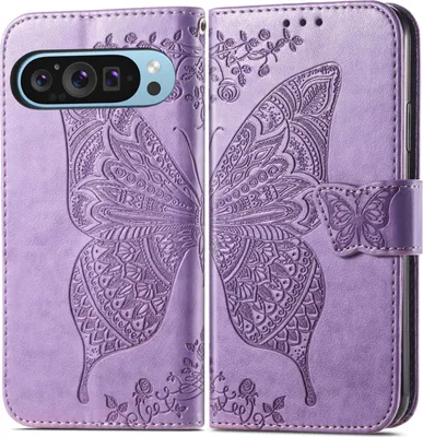 Produktbild von Mobigear Butterfly-Handyhülle für Google Pixel 10 Pro XL – Klapphülle/Etui mit Geldbörsenfunktion – Lila