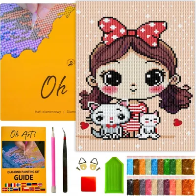 Produktbild von 5D Diamantstickerei "Mädchen und Kätzchen" 20x30