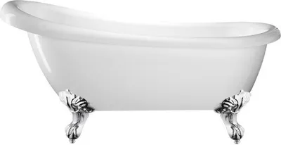 A white freestanding bathtub with ornate silver feet.
