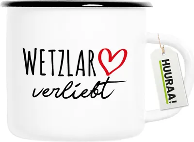 Produktbild von Huuraa Emaille Tasse Wetzlar verliebt 300ml Vintage Campingbecher Geschenkidee