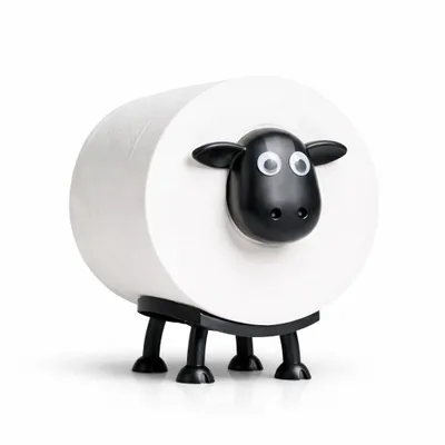 Produktbild von WC Rollenhalter Schaf – Lustiger Toilettenpapierhalter als Deko für Badezimmer | Kreatives Rollenregal in Tierform für 1 Rolle – Schaf Deko schwarz