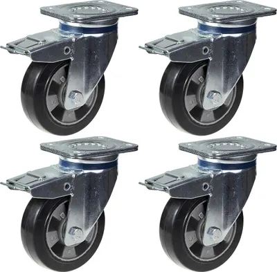 Zdjęcie produktu dla 152 mm 6" kółko obrotowe z czarnej gumy z hamulcem o udźwigu 1320 kg, zestaw 4 szt