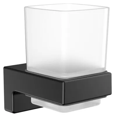 Produktbild von emco cue Glashalter, satiniertes Kristallglas, Wandmodell, schwarz, 322013300
