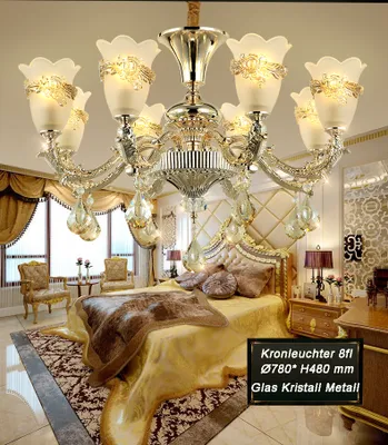 Obrázok produktu pre Luster SS109-8 plamene Ø 78 cm, V 48 cm Luxusný dizajn krištáľ, nefrit, kovová objímka E14