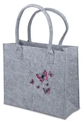 Produktbild von Tasche Einkaufstasche Shopper Filz-Tasche grau mit aufgestickten Schmetterlingen
