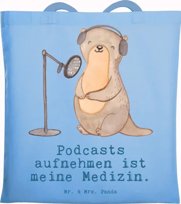 Produktbild von Mr. & Mrs. Panda Tote Bag Otter Podcast aufnehmen - Sky Blue - Geschenk, Schultasche, Podcaster, Stoffbeutel, Tasche, Büchertasche, Laptoptasche, Podcasterin, Produzieren