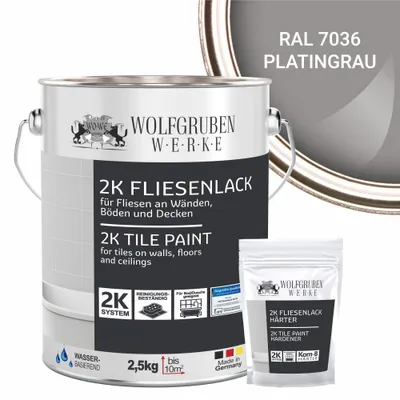 Produktbild von 2K Fliesenlack Fliesenfarbe Wand Bodenfliesen W712 Platingrau RAL 7036 - 2,5Kg