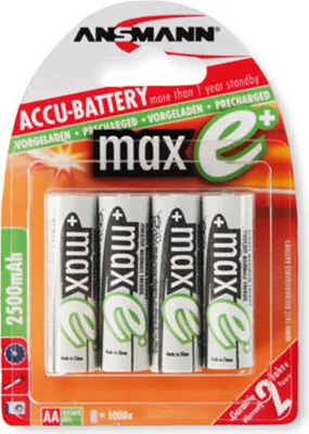 Zdjęcie produktu dla Ansmann 2500mAh AA maxE plus, AA, Niklowo-metalowo-wodorkowa (NiMH), 1,2 V, 2500 mAh, 125 mm, 87 mm