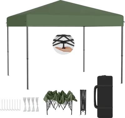 Produktbild von LZQ Pop-Up Pavillon 3x3 m Faltpavillon für Garten & Terrasse, Wasserdicht, UV-Schutz, Ein-Knopf-Schnellaufbau, 3-fach höhenverstellbar, Grün (ohne Seitenwände)