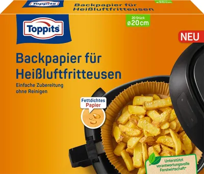 Produktbild von Papier na pečenie Toppits pre teplovzdušné fritézy Ø 20 cm (balenie 20 ks)