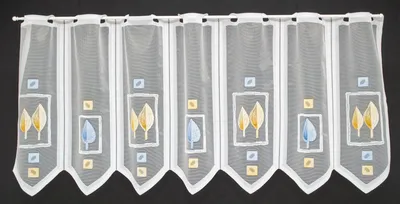 Produktbild von Gardinen Kranzusch Scheibengardine Blätter und Karos 45x438 cm H/B weiß mit blau/gelb Bistrogardine Vorhang Küche 1er Pack