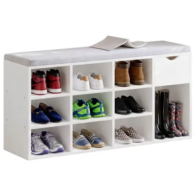 Image de Meuble à chaussures avec assise, blanc, 100 cm, banc de rangement moderne