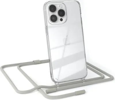 Produktbild von EAZY CASE Handykette für Apple iPhone 14 Pro Max, Clear Case aus Silikon, mit Umhängeband, abnehmbare Endstücke, Handyband in Beige