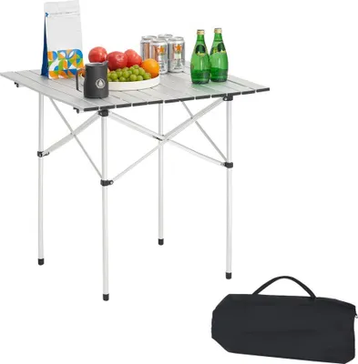 Image de Table pliante portable - Table de buffet 70 cm - Table carrée en aluminium pour 2-4 personnes - Avec sac de transport - Table de jardin & table de camping pour les fêtes, pique-niques, camping, barbecues, BBQ - Argenté