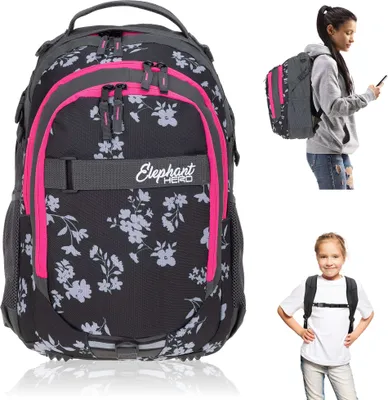Produktbild von Schulrucksack Elephant Hero Signature Rucksack Schulmappe Mädchen 12837 Grey Flower - Pink Zip Grau