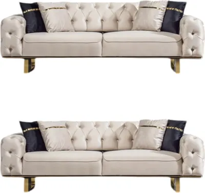 Produktbild von Villa Möbel Sofa Set Roma Beige Stellvariante:2+2 Relax- und Bettfunktion, pflegeleichter Mikrofaser Samtstoff