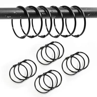 Produktbild von Famanu Duschvorhangringe 12 Stück - Schwarze Ringe für Badezimmer und Fensterdekoration