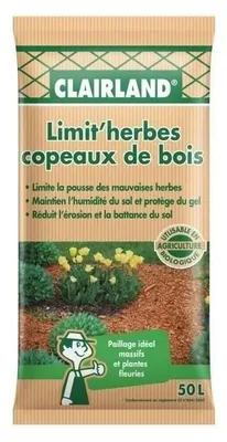 Image de Copeaux de Bois Nature, Paillage Limit'Herbes, 50 L, Utilisable en Agriculture Biologique, Protection Érosion et Battance