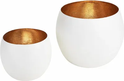 Produktbild von Gift Company Windlicht Madras M, 2er Set, Teelichthalter, Kerzenhalter, Eisen, Weiß / Gold, 10404001