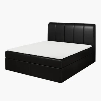 Produktbild von Boxspringbett KALF 180x200 mit Bettkasten, Topper und gepolstertem Kopfteil. Farbe: Schwarz