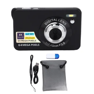 Obrázok produktu pre 2,8" digitálna kamera 4K 64MP HD, 20x zoom, automatické zaostrovanie, prenosná vlogovacia kamera pre dievčatá, chlapcov, tínedžerov