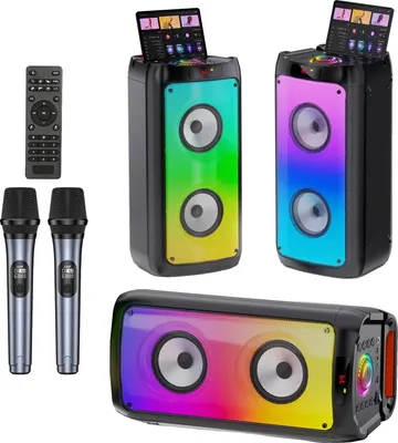 Zdjęcie produktu dla Głośnik Bluetooth, urządzenie do karaoke, dwa mikrofony, przenośna konstrukcja