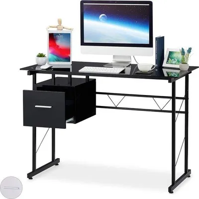 Image de Bureau en verre noir avec tiroir, 75 x 110 cm