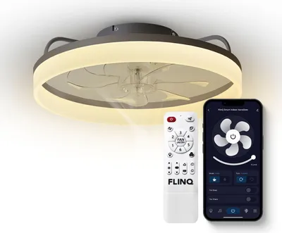 Produktbild von FlinQ AeroGlow Smart Deckenventilator mit Beleuchtung – Ideal fürs Schlafzimmer – Steuerbar per App oder Fernbedienung - Schwarz